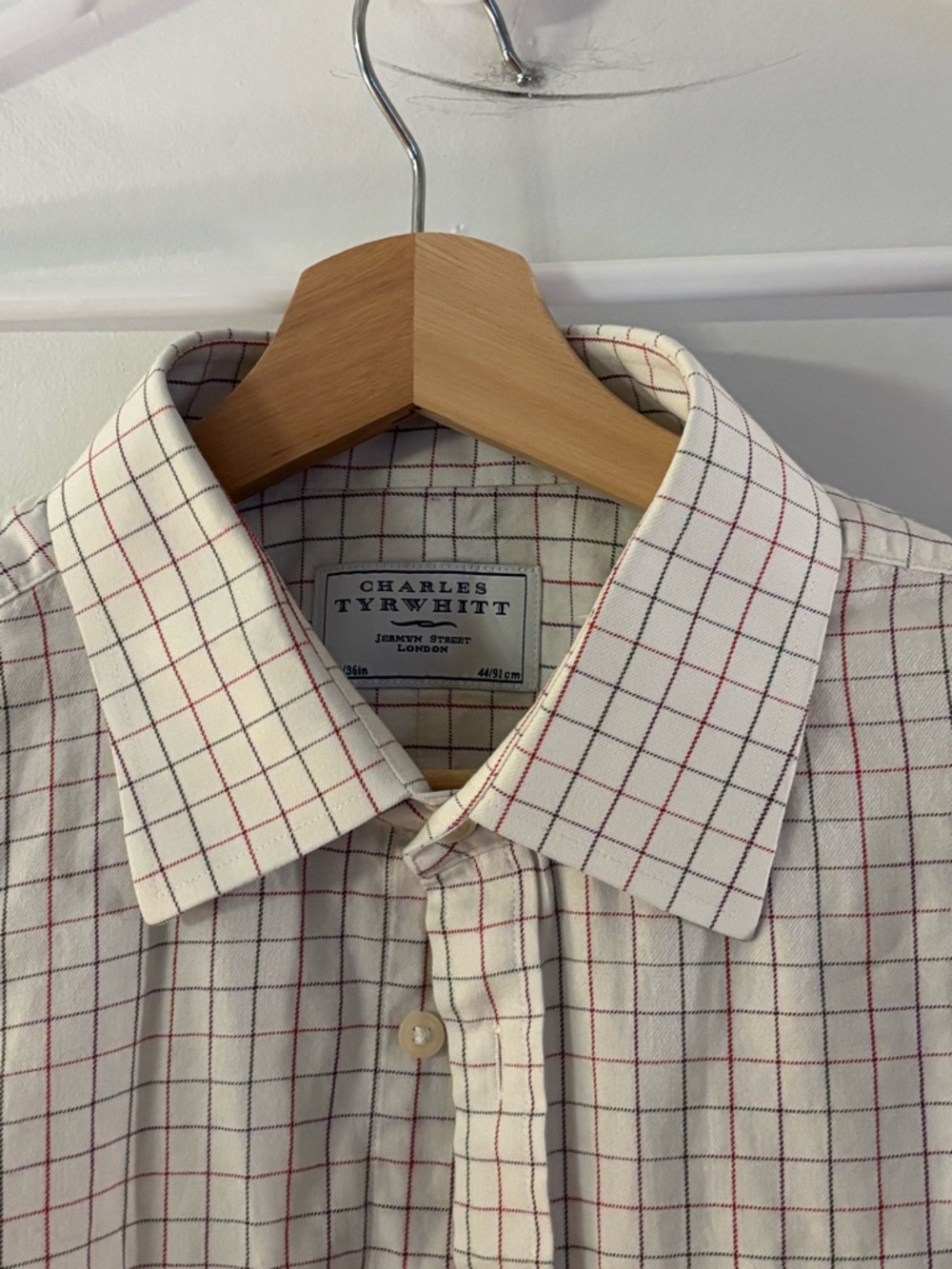 Charles Tyrwhitt White Windowpane Dress Shirt with Red and Black Grid